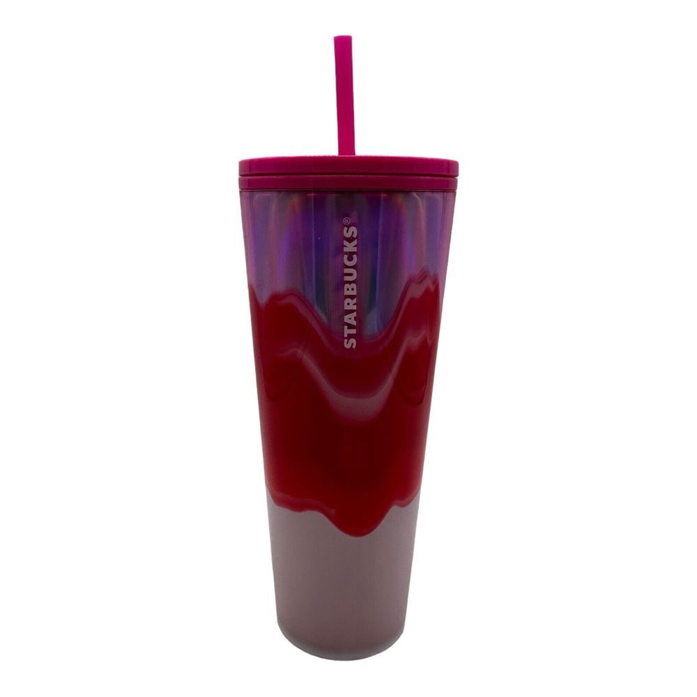 Starbucks‎ 2021 Holiday Silver Pink White Wave Christmas Tumbler Cold Cup 24 Oz